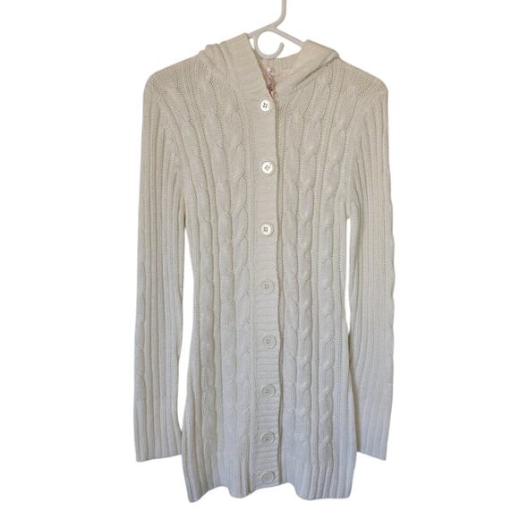 Derek Heart 100% Acrylic Ivory Hooded Long Length Cardigan - Picture 1 of 3